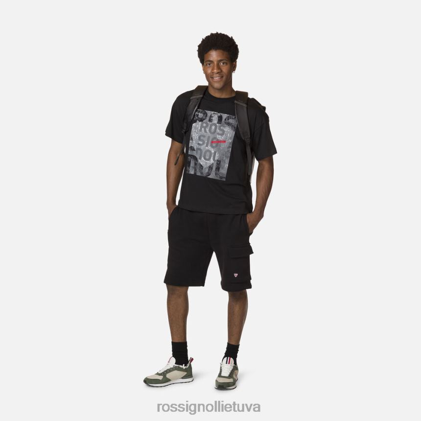 viršūnės Rossignol Patogus medvilninis marškinėliai su grafiniais raštais juodas vyrų 268B215